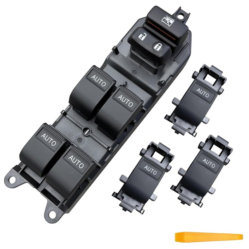 BELGEMAY Window Switch Assembly with 3 Single Switches & LED Backlight, Compatible with Toyota Tundra/Sequoia 2007-2021 Models (Driver Side + Passenger/Rear Doors) (Four-Door one-Button swifch, Ice Blue) - Image 1